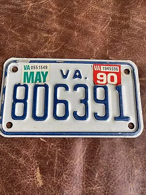 1990 Virginia Motorcycle 🏍 License Plate. Vintage VA Tag # 806391 • $12.75