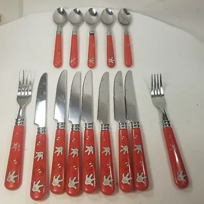 Disney 14 Piece Knives Spoons Forks Mickey Mouse Silverware Red • $59.99