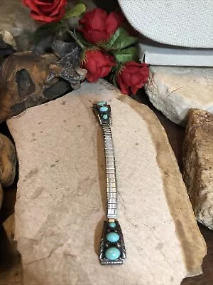 9. Vintage Southwestern Sawtooth Set Turquoise Sterling Silver Watch Tips Band • $79.99