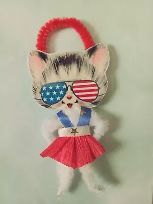 Retro Vintage Style Patriotic Ornament Kitty 4th Of July Memorial Day Sparkler • $8