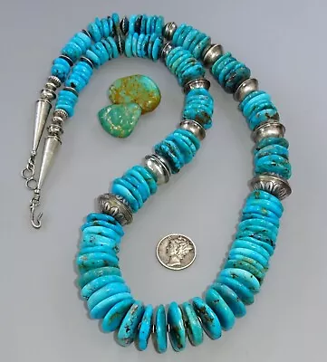 Navajo TURQUOISE Necklace STAMPED Bench Bead CYLINDER Vintage FLUTED SAUCER ~26  • $43