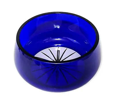 Cobalt Blue Cut To Clear Bottom Heavy Crystal Bowl Centerpiece 9   • $95