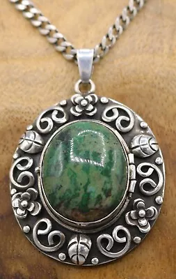 LOS BALLESTEROS Mexico Sterling Turquoise Deco Floral Pendant 45 Gram 2.6  Taxco • $0.99