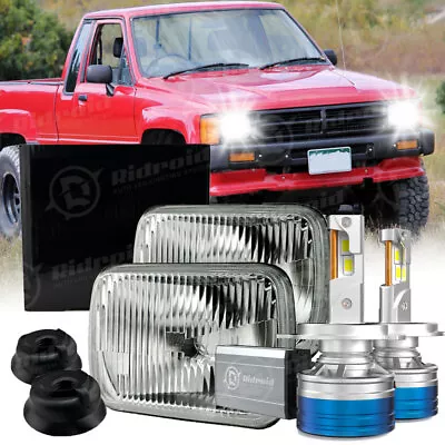 7x6  Square Glass Lens Headlight Lamp Housings Hi/Lo Sealed Beam Kit + H4 Bulbs • $89.99