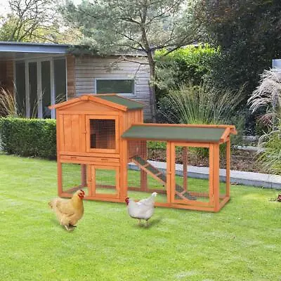 60  Wooden Rabbit Hutch Chicken Coop Hen House Outdoor Pet Cage W/Nest Box & Run • $109.99