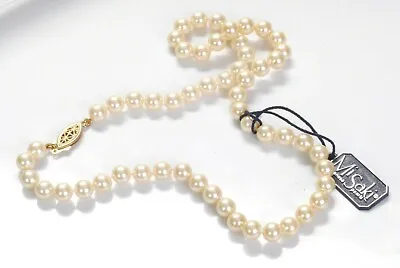NIB MISAKI Japanese Pearls Necklace 18  Long Gold Plated Italian Style Clasp  • $55