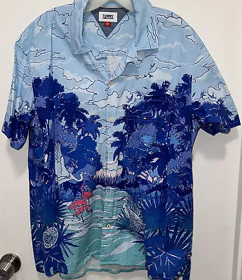 Tommy Hilfiger Hawaiian Beach Flamingo Button Down Short Sleeve Shirt Size XL • $5.43