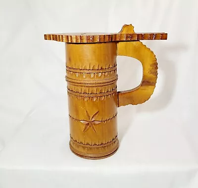 RARE Vintage Handcarved Wooden Lidded Beer Tankard/Stein/Mug/From Romania • $53.10