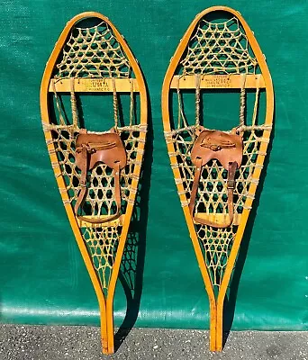 GREAT Vintage SNOWSHOES 'Torpedo' 42  X 12  + Leather Bindings SNOW SHOES • $68.99