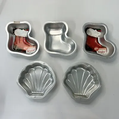 Wilton Singles Mini Cake Pans Lot Of 5 Christmas Stocking Seashell * SEE DESC. * • $15