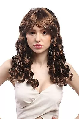 Wig Ladies Carnival Cosplay Corkscrew Curls Long Fringe Braun • £6.89