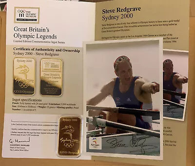 2012 Great Britain's Olympic Legends Steve Redgrave Sydney 2000 Ingot Signed Set • £45