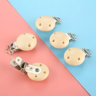 Baby Pacifier Clips Wood Metal Holders Cute Infant Soother Clasps 4.4cmx2.9cm • $3.99