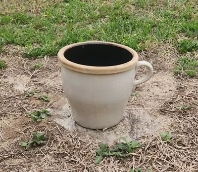 Antique Pennsylvania One Handled Off White Crock With Brown Glazed Interior • $28