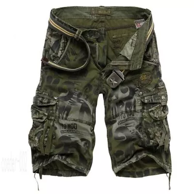 Mens Army Casual Work Cargo Combat Camouflage Shorts Cotton Chino Half Pant Camo • £12.99