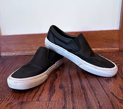 VANS Asher Perforated Leather Slip-On Shoes Women Sz 8.5 Men 7 Classic Black • $29