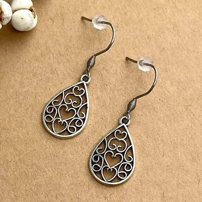 Handmade Silver Filigree Statement Earrings Heart Detail Made In The USA • $11.99