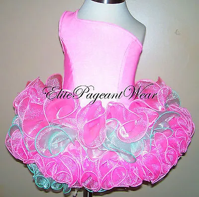National Pageant Dress Shell  Sizes 6mos To 7/8 Girls One Shoulder Pink/seafoam • $169