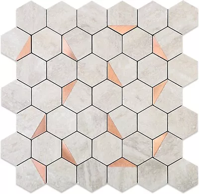 10-Sheet Hexagon Peel And Stick Backsplash Tile12.2x11.34 Inches Beige Marbl... • $39.95