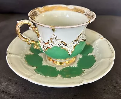 Vintage Meissen B Form Russia Green Coffee Cup & Saucer Porcelain • $15.50