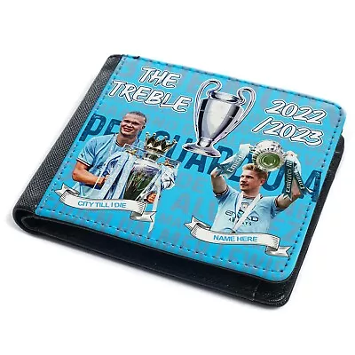 Personalised Treble Winners Wallet Man City Football Bi Fold Coin Gift MCT01 • £14.95