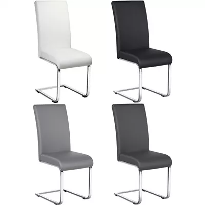 Dining Chairs 2/4/6pcs Modern Leather High Back Sturdy Chrome Legs Office/Cafe • £229.99