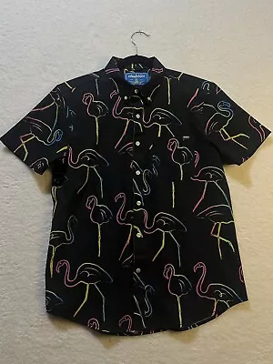 Chubbies Men's The All Over Neon Flamingo Black Button Up Shirt Size Medium • $24.99