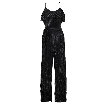 Bar III Women's Metallic Striped Ruffled Jumpsuit Medium Black Combo • $49.99