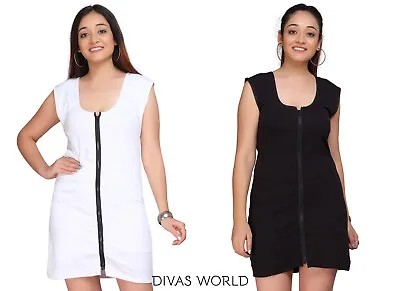 Women's Vest Mini Dress Interlock Soft Short Clubwear Zip Up Ladies Club Dresses • £19.92