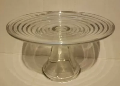 Vtg Lg Anchor Hocking Park Ave  Manhattan Glass Ribbed Cake Stand 8” X 4.5”h • $24.95