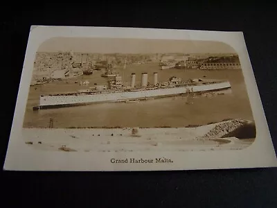 Vintage War Ship RP Postcard HMS Suffolk Grand Harbour Malta • £4.99