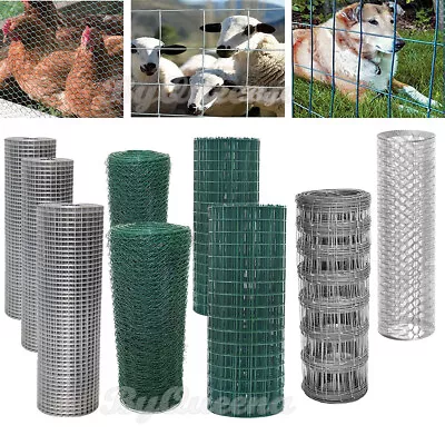 Green PVC Coated Chicken Galvanised Wire Mesh Fence Rabbit Aviary Garden Netting • £10.66