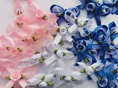 10x Satin Ribbon Bows Satin /Organza Applique Decoration DIY Sewwing Bows • £3.99