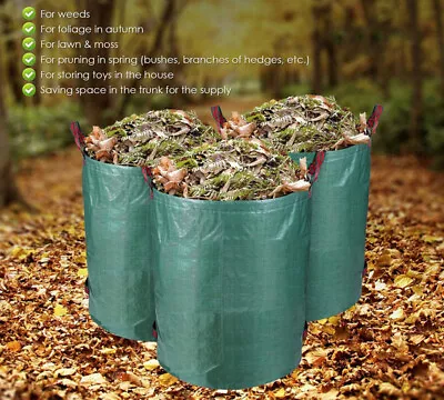 3Pcs Heavy Duty Garden Waste Bags With Gloves 300L Green Reusable Trash Storage • £15.89