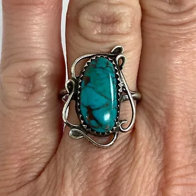 VTG Sterling Silver 925 Southwest Modernist Style Oval Turquoise Ring Sz 6.5 • $69.99