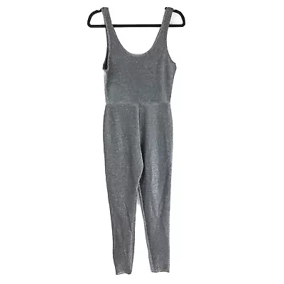 Almost Famous Womens Jumpsuit Metallic Silver Skinny Leg Sleeveless Stretch M • $12.74