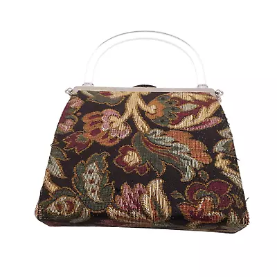 Vintage Multicolor Floral Tapestry Purse Lucite Handle Convertible Carpet Bag • $49.99