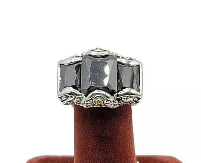 Vtg Ring Sz 5 Lg Black Cubic Zirconia Medieval Revival Statement Fashion Jewelry • $59.99