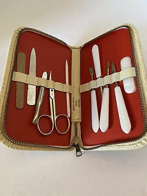 Vintage Manicure Set In Simulated Leather Zippered Case Made In W. Germany READ • $10