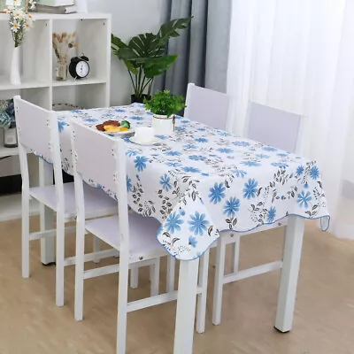 Vinyl Tablecloth Rectangle Tables 41  X 60  Blue Flower Pattern Water  • $12.02