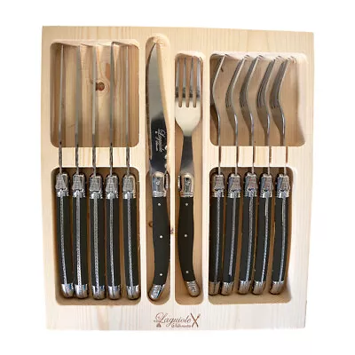 12pc Laguiole Silhouette Stainless Steel Steak Knife & Fork Cutlery Set Black • $87