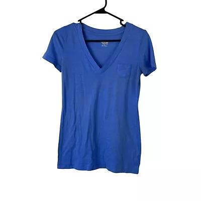 Mossimo Womens Blue V-Neck Chest Pocket Short Sleeve Pullover T-Shirt Size Small • $10.39