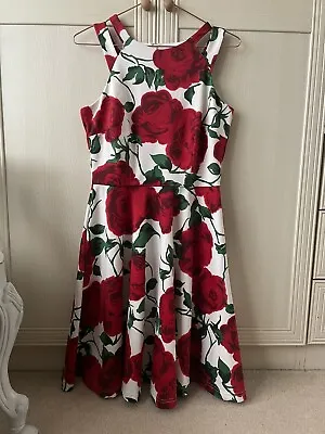 NEXT Myleene Klass Women's Stretchy Rockabilly Strap Red Rose Dress Size 12 • £10