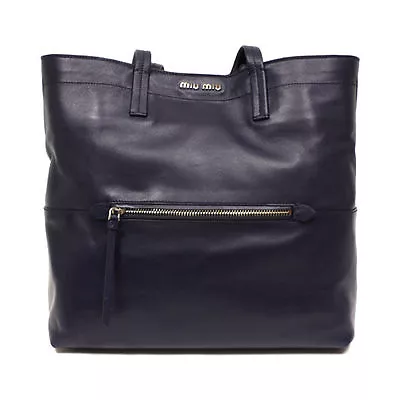 Miu Miu  Leather Tote  Rr1934 Black Vitello Leather  Bag By Prada • $629