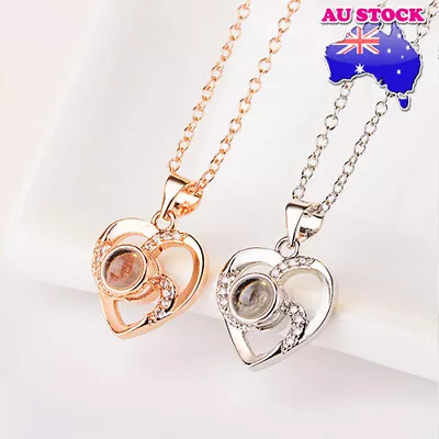 Classic 18K Gold Plated Crystal I Love You In 100 Languages Love Heart Necklace • $9.96