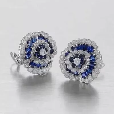 3.00CT Round Lab Created Sapphire Cluster Stud Earrings 14K White Gold Plated • $90