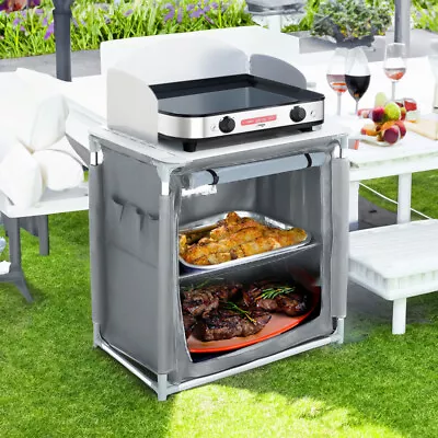 Portable Garden Folding Kitchen Table With Windshield Outdoor Camping Cook Stand • £65.95