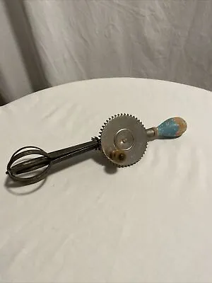 Vintage A & J Hand Mixer Egg Beater Pat. 1923 Turquoise / Aqua /Blue • $9