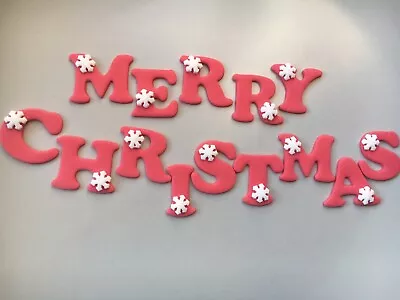 Edible Sugarpaste  Cake Topper - Merry Christmas Red With Snowflakes • £5.99