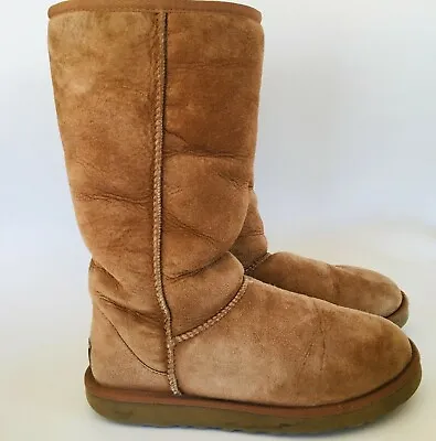 UGG Classic Tall Shearling Chestnut Brown Suede Boots Size W7  • $39.95